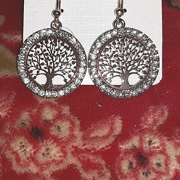 Silver Tree of Life Earrings with Crystal Rhinestone accents on ss earwires - Picture 2 of 15